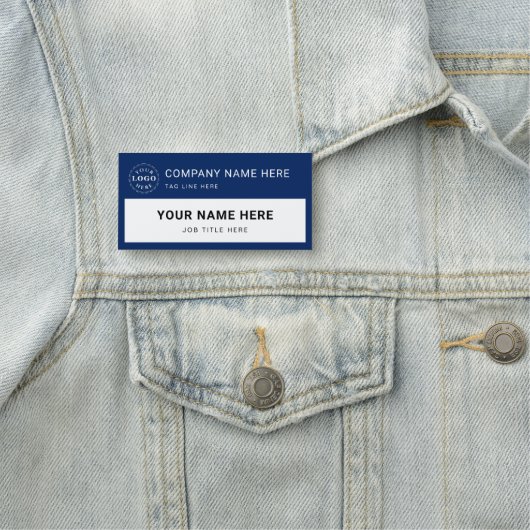 白パーソナライズされたとネイビーの大きな長方形 名札 (インサイチュ)