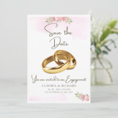 白パーソナライズされたとピンクの婚約カードデザイン 招待状 (スタンド正面)