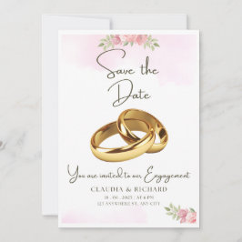 白パーソナライズされたとピンクの婚約カードデザイン 招待状