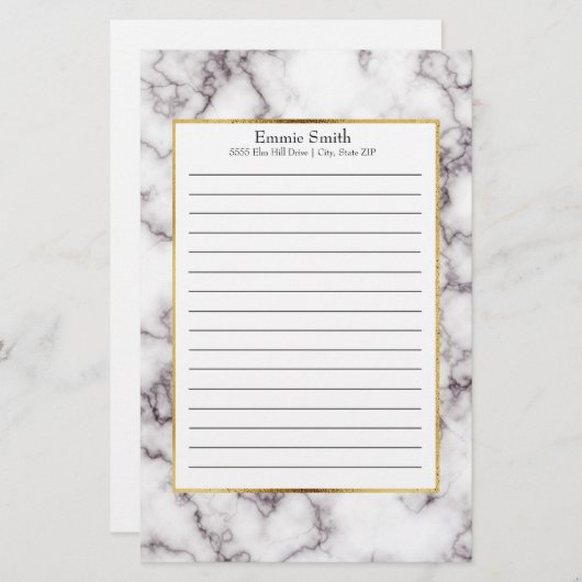 白パーソナライズされたと灰色の大理石 便箋 (正面/裏面)