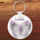 白パーソナライズされたと紫の蝶キーチェーン キーホルダー (正面)