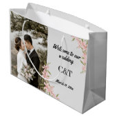 白パーソナライズされたと茶色のボヘミアン結婚ズ ラージペーパーバッグ (裏面アングル)