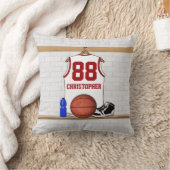 白パーソナライズされたと赤のバスケットボールジャージー クッション (ブランケット)