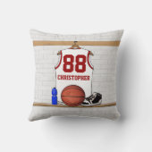 白パーソナライズされたと赤のバスケットボールジャージー クッション (裏面)