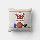 白パーソナライズされたと赤のバスケットボールジャージー クッション (正面)