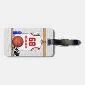 白パーソナライズされたと赤のバスケットボールジャージー ラゲッジタグ (裏面横)