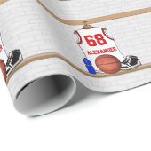 白パーソナライズされたと赤のバスケットボールジャージー ラッピングペーパー (ロールコーナー)