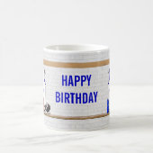 白パーソナライズされたと青のバスケットボールジャージー コーヒーマグカップ (中央)