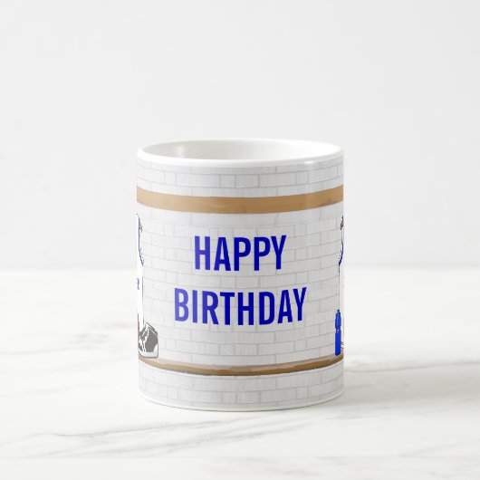 白パーソナライズされたと青のバスケットボールジャージー コーヒーマグカップ (中央)