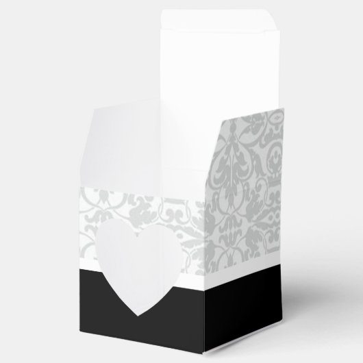 白パーソナライズされたと黒のダマスクハートボックス フェイバーボックス (オープン)