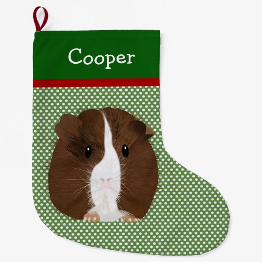 白パーソナライズされたと黒のモルモット ラージクリスマスストッキング (正面)