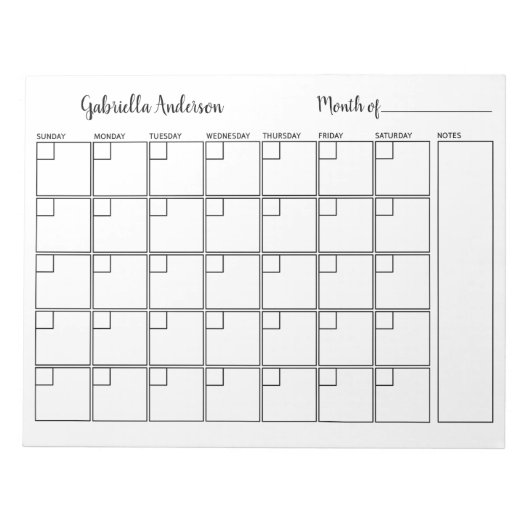 白パーソナライズされたと黒の月プランナー ノートパッド (正面)