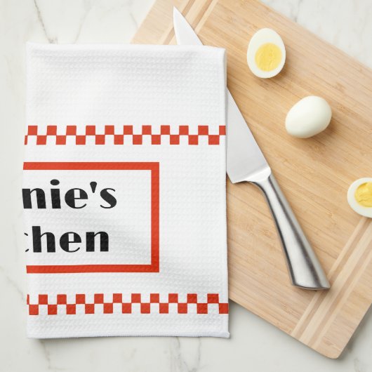 白パーソナライズされたに黒と赤のティータオル キッチンタオル (四つ折り)