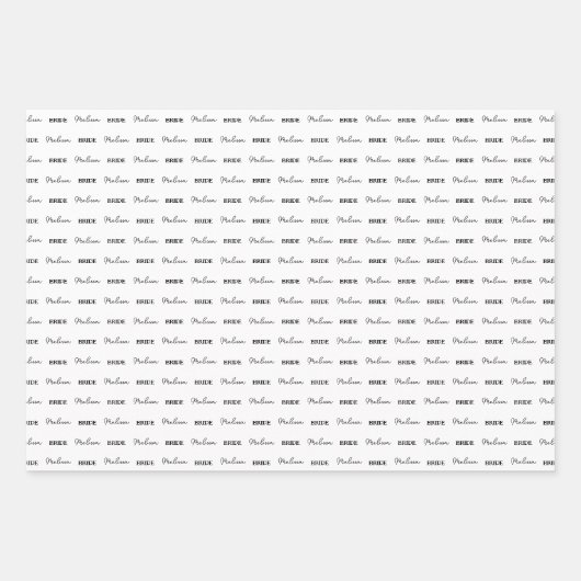 白パーソナライズされたのエレガント花嫁の名前 ラッピングペーパーシート (正面)