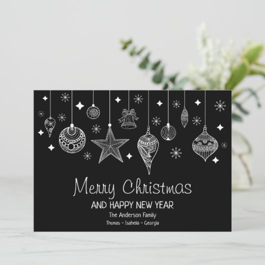 白パーソナライズされたのクリスマスバウブル付き黒 (スタンド正面)