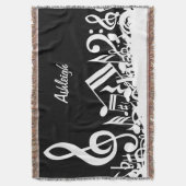 白パーソナライズされたのゴロゴロ音符 スローブランケット (正面縦)