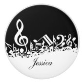 白パーソナライズされたのゴロゴロ音符 セラミックノブ (正面)