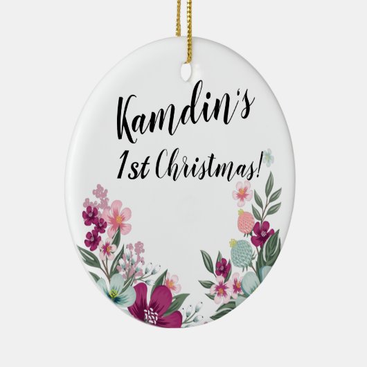 白パーソナライズされたの熱帯花 セラミックオーナメント (右)