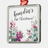 白パーソナライズされたの熱帯花 メタルオーナメント (左)