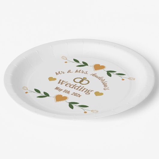 白パーソナライズされたエレガントモダンフローラ結婚ズ ペーパープレート (アングル)