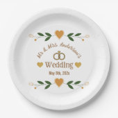 白パーソナライズされたエレガントモダンフローラ結婚ズ ペーパープレート (正面)