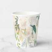 白パーソナライズされたエレガント金ゴールドフローラ 紙コップ (右)