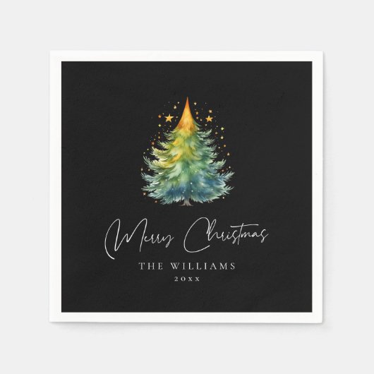白パーソナライズされたエレガント黒の聖降誕祭 スタンダードカクテルナプキン (正面)