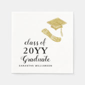 白パーソナライズされたエレガント黒金ゴールド卒業 スタンダードカクテルナプキン (正面)