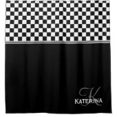 白パーソナライズされたスタイリッシュ小切手 シャワーカーテン (正面)