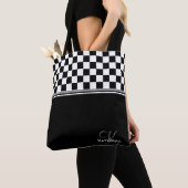 白パーソナライズされたスタイリッシュ小切手 トートバッグ (クローズアップ)