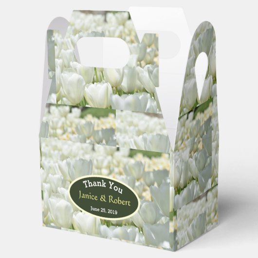 白パーソナライズされたチューリップ結婚式の引き出物箱 フェイバーボックス (オープン)