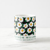 白パーソナライズされたデイジーフラワーマグ | 名前をカスタムする コーヒーマグカップ (中央)