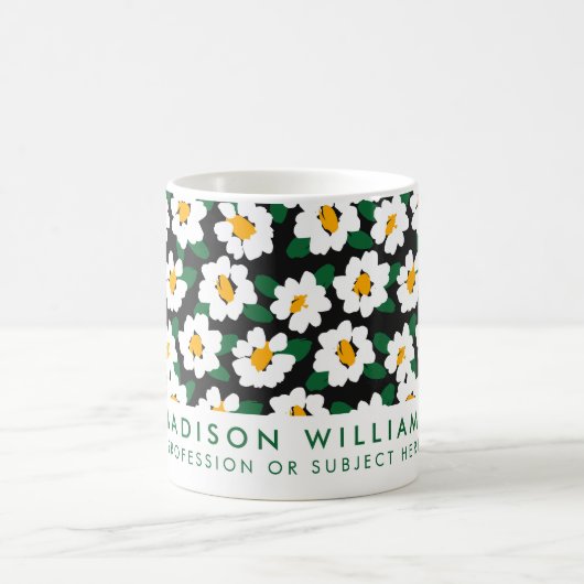 白パーソナライズされたデイジーフラワーマグ | 名前をカスタムする コーヒーマグカップ (中央)