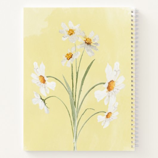 白パーソナライズされたデイジー黄フローラ水色 ノートブック (裏面)