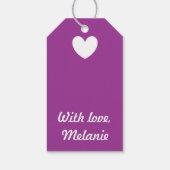 白パーソナライズされたハートのサボテン花パープル ギフトタグ (裏面)