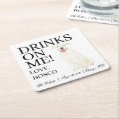 白パーソナライズされたピットブルホワッ結婚ドッグ スクエアペーパーコースター (アングル)