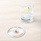 白パーソナライズされたピットブルホワッ結婚ドッグ ラウンドペーパーコースター (インサイチュ)