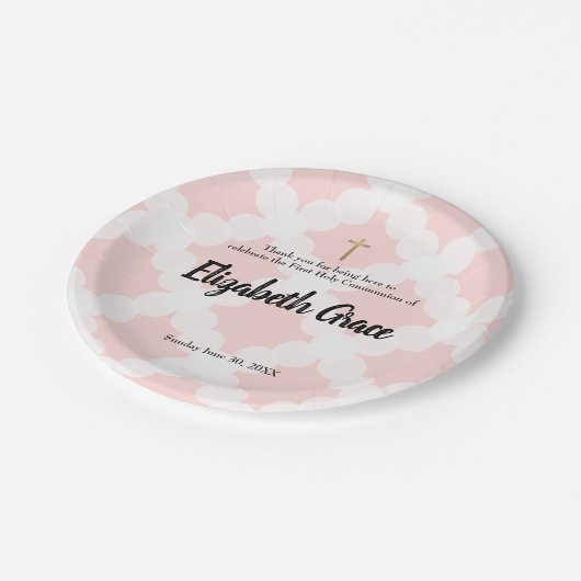 白パーソナライズされたピンク金ゴールド十字社 ペーパープレート (アングル)
