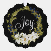 白パーソナライズされたフローラクリスマスリース オーナメントカード (正面)