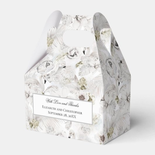 白パーソナライズされたフローラス結婚ガン フェイバーボックス (正面サイド)