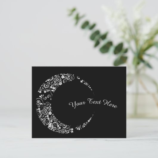 白パーソナライズされたフローラ三日月カード ポストカード (スタンド正面)