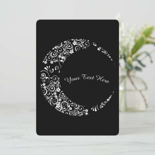 白パーソナライズされたフローラ三日月カード 招待状 (スタンド正面)