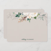 白パーソナライズされたフローラ水彩緑 ノートカード (正面/裏面)