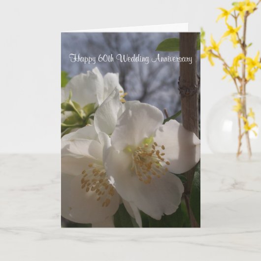 白パーソナライズされたフローラ60結婚周年 カード (黄色い花)