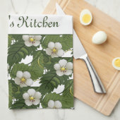 白パーソナライズされたフローラ キッチンタオル (四つ折り)