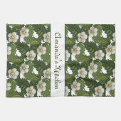 白パーソナライズされたフローラ キッチンタオル (横)