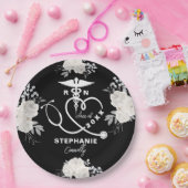 白パーソナライズされたフローラRN看護学校卒業 ペーパープレート (パーティー)