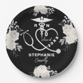 白パーソナライズされたフローラRN看護学校卒業 ペーパープレート (正面)