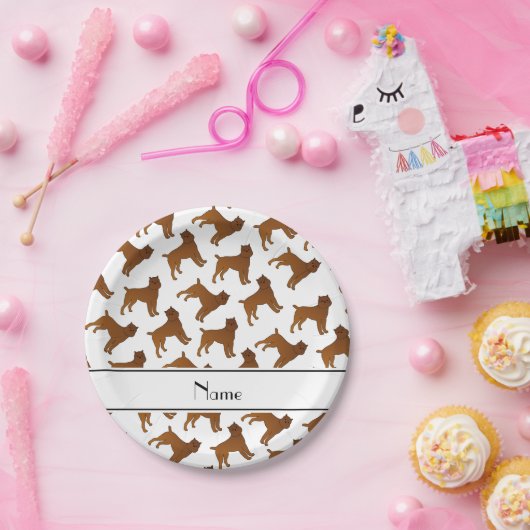 白パーソナライズされたブリュッセルグリフォン犬の名前 ペーパープレート (パーティー)