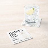 白パーソナライズされたプードル結婚ドッグ スクエアペーパーコースター (インサイチュ)